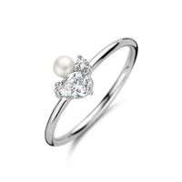 Ring zilver-zoetwaterparel-zirconia zilverkleurig-wit
