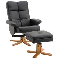 HOMCOM Relaxstoel met kruk tv-stoel 360Â° draaibaar ligfunctie hout zwart | Aosom Netherlands