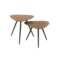 J-Line tafel Driehoek - hout|glas - naturel - set van 2