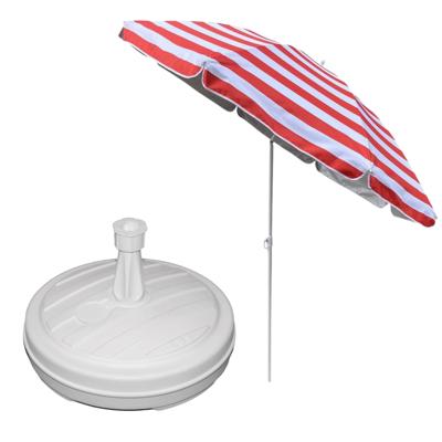 Tuin parasol - met vulbare parasolvoet in wit - doek rood/wit gestreept - D180 cm - polyester
