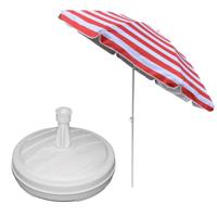 Tuin parasol - met vulbare parasolvoet in wit - doek rood/wit gestreept - D180 cm - polyester Tuin parasol - met vulbare parasolvoet in wit - doek rood/wit gestreept - D180 cm - polyester