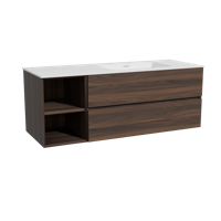 Storke Edge zwevend badmeubel 140 x 52 cm notenhout met Mata asymmetrisch rechtse wastafel in solid surface mat wit - thumbnail