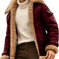 Men's Coffee Leather Flying Jacket - Casual Winter Zipper Coat Red / M