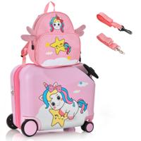 Set van 2 Stuks Bagage voor Kinderen Koffer van 47 cm en Rugzak van 30 cm met Wieltjes en Waterdichte Harde Schaal Roze