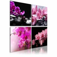 Schilderij - Orchideeën mooier dan ooit , zwart roze , 4 luik - thumbnail