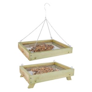 Vogelvoedertafel hout staand en hangend 35 cm