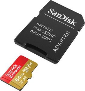 SanDisk Extreme microSD-kaart 64 GB Class 10, UHS-I, v30 Video Speed Class Schokbestendig, Waterdicht