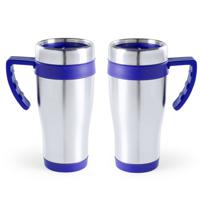 RVS thermosbeker/warmhoud koffiebeker - 2x stuks - blauw - 500 ml - Isoleerbekers/reisbekers