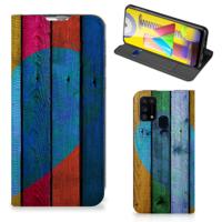 Samsung Galaxy M31 Book | Wallet Case | Wood Heart - Cadeau voor je Vriend Samsung Galaxy M31 Book | Wallet Case | Wood Heart - Cadeau voor je Vriend