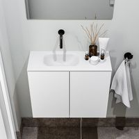 Zaro Polly toiletmeubel 60cm mat wit met witte wastafel zonder kraangat links - thumbnail