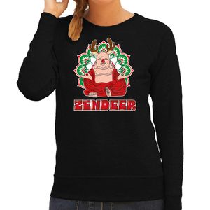 Foute Kersttrui/sweater voor dames - zendeer buddha - zwart - rendier - boeddha - zen