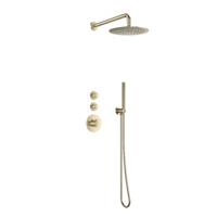 Doucheset Inbouw Deluxe Sanilux Giles Met Box Thermostaat Douchekop 25 cm Rond Geribbelde Knop Goud Geborsteld Sanilux