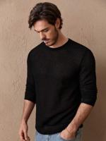 Bon & Bon Men's Black Long Sleeve Round Neck Tee - Casual Knitted T-Shirt Black / S