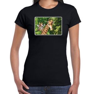 Dieren t-shirt met giraffen foto zwart voor dames