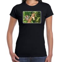 Dieren t-shirt met giraffen foto zwart voor dames - thumbnail