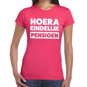 Hoera eindelijk pensioen t-shirt roze dames