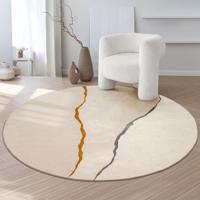 Karpet24 Creation Vloerkleed - Strakke Abstracte Stijl met Goud-Grijs Contrast op Crème-Ø 200 cm