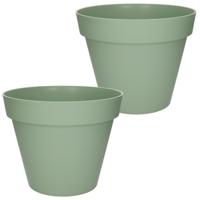 2x stuks eda toscane bloempot - kunststof - groen - d40 x h32 cm - binnen- en buitenshuis