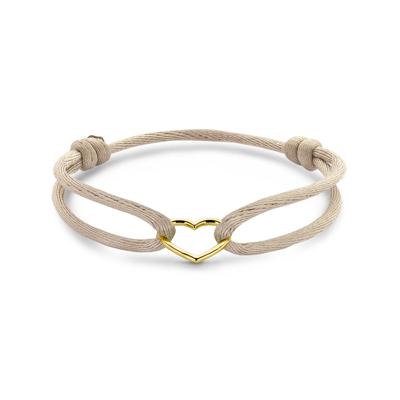 Beige Satijnen Armband met 14k Gouden Hart - Verstelbaar 13-26 cm