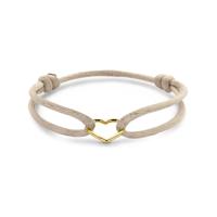 Beige Satijnen Armband met 14k Gouden Hart - Verstelbaar 13-26 cm