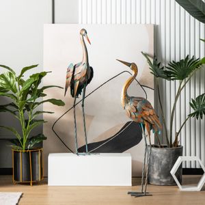 Set van 2 Tuinbeelden Kraanich Kraanbeeldhouwwerken Metaal Kraan Sculpturen Kraandecoratie Decoratief Vogelsculptuur