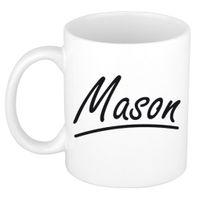 Naam cadeau mok / beker Mason met sierlijke letters 300 ml   - - thumbnail