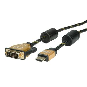 ROLINE 11.04.5894 video kabel adapter 7,5 m HDMI DVI Zwart, Goud