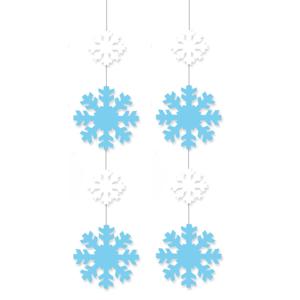 Decoratie hanger met sneeuwvlokken - 2x stuks - 120 x 25 cm - winter thema - versiering