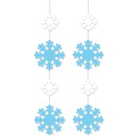 Decoratie hanger met sneeuwvlokken - 2x stuks - 120 x 25 cm - winter thema - versiering