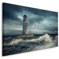 Schilderij - Vuurtoren in de storm, blauw/grijs, 4 maten, premium print - thumbnail