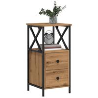 Nachtkastjes 2 st 34x35,5x70 cm bewerkt hout artisanaal eiken
