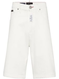 Philipp Plein short en jean à plaque logo - Blanc