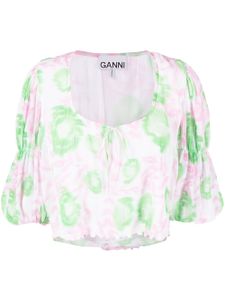 GANNI blouse plissée à fleurs - Rose