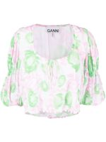 GANNI blouse plissée à fleurs - Rose