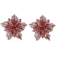 2x Kerstboomversiering op clip rode glitter bloem 23 cm - thumbnail