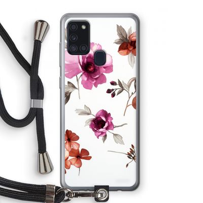 Geschilderde bloemen: Samsung Galaxy A21s Transparant Hoesje met koord