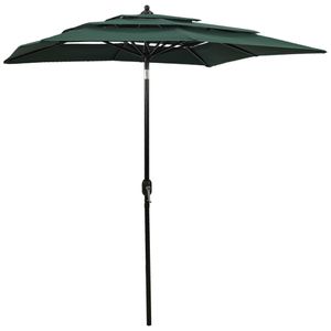 VidaXL Parasol 3-laags met aluminium paal 2x2 m groen