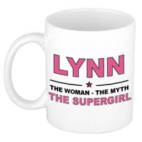 Naam cadeau mok/ beker Lynn The woman, The myth the supergirl 300 ml - Naam mokken
