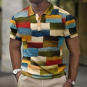 Voor heren POLO Shirt Wafel poloshirt Revers polo Polo's met knopen Golfshirt Gestreept Geruit Grafische prints Geometrie Strijkijzer Geel Blozend Roze blauw Groen Buiten Straat Korte mouw Afdrukken Lightinthebox