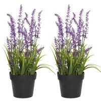 2x stuks lavendel kunstplant in pot - fuchsia paars - D15 x H30 cm