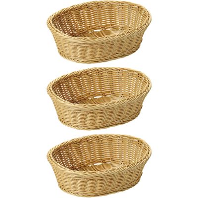 3x Gevlochten fruitmanden/broodmanden ovaal 23 x 29 x 9,5 cm