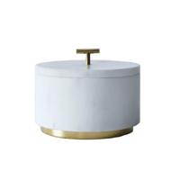 Zoutvaatje met deksel Home ESPRIT Wit Gouden 7,6 x 7,6 x 10 cm 7,6 X 7,6 X 12 CM