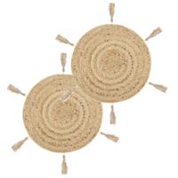 Atmosphera Ronde placemat - Set van 10x stuks - Raffia met franjes naturel - Dia 38 cm - Tafel onder