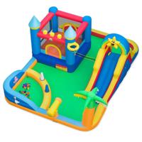 Opblaasbaar Kasteel voor Kinderen met Strandthema Voorzien van een Klimwand Ballenbak Ringwerpspel Waterkanon en Oceaanballen