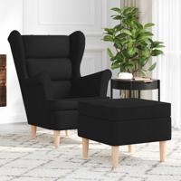 Fauteuil met voetenbankje stof zwart