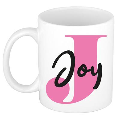 Naam mok Joy - roze - wit - keramiek - 300 ml - verjaardag/cadeau beker