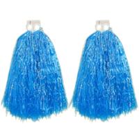 Cheerball/pompom - 2x - blauw - met ringgreep - 33 cm - cheerleader verkleed accessoires