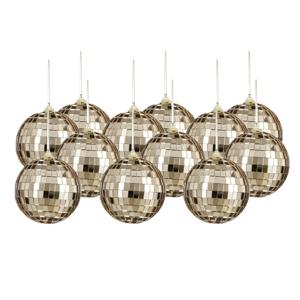 Disco kerstballen - 12x stuks - champagne - 8 cm - foam - spiegelbol/discobol