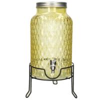 Limonade/drankdispenser op verhoger - geel - 5,25 liter - transparant glas - H36 x B19 cm