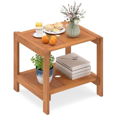 Tuintafel met Twee Niveaus Houten Bijzettafel voor in de Tuin met Parasolgat Lattenblad 51 x 48 x 45 cm